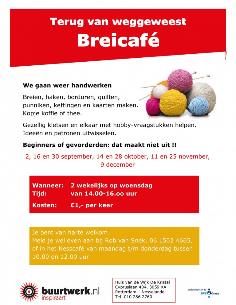 Buurtwerk Nesselande: Het Breicafé in het Nescafé is weer terug! #DeKristal
