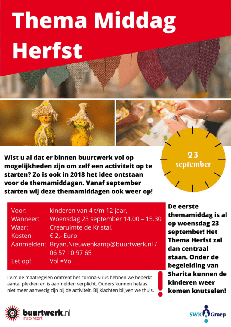 Per woensdag 23 september 2020, 14 uur weer knutselen in De Kristal, Nesselande