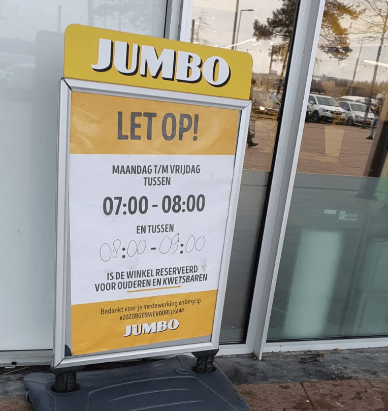 Jumbo Nesselande is tussen 7 en 9 uur in de ochtend gereserveerd voor ouderen en kwetsbaren