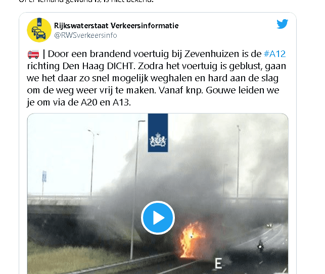Voertuig in de brand A12, afslag Zevenhuizen-Nesselande