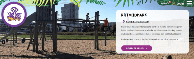 Programma Monkey Moves kids multisportlessen Rietveldpark Rotterdam 25-27 maart 2021