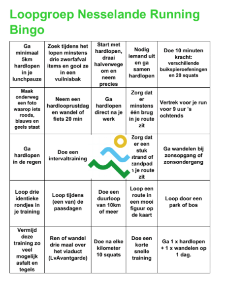 De Bingo-running-kaart van de Loopgroep Nesselande