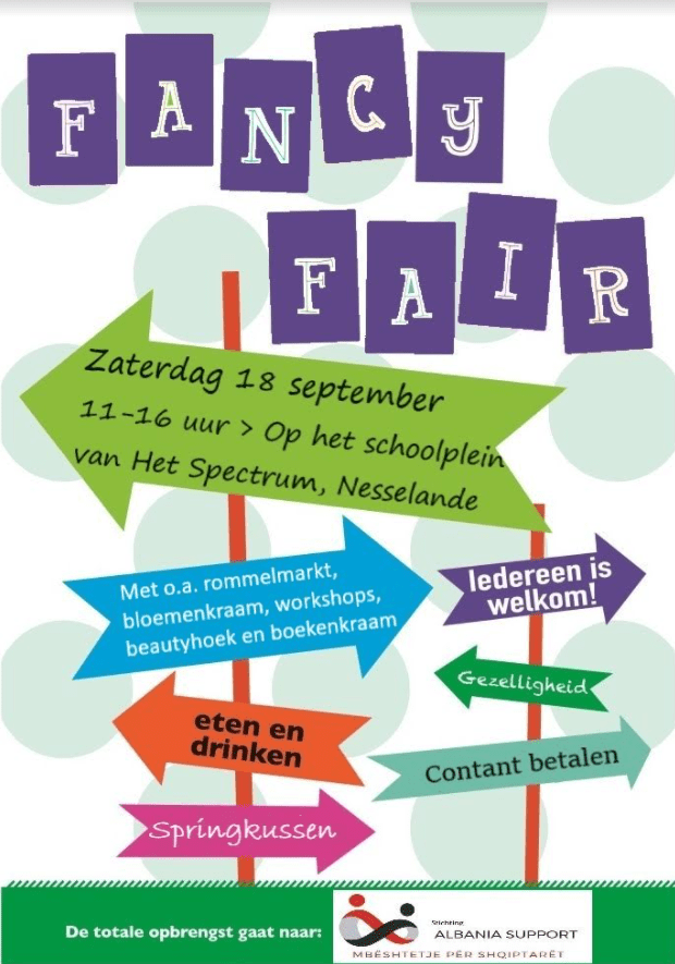 Op 18 september 11 tot 16 uur een Fancy Fair, schoolplein Het Spectrum, Nesselande