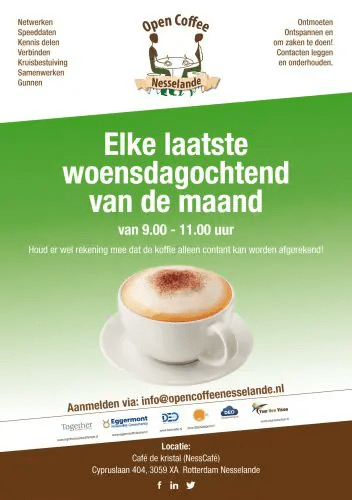 Zakelijk speeddaten en netwerken tijdens de Open Coffee Nesselande 31 oktober 2018 9 uur