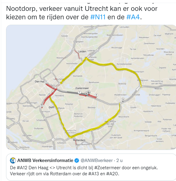Dodelijk ongeluk A12; Den Haag <> Utrecht bij Zoetermeer afgesloten op 14 november tot ongeveer 20 uur