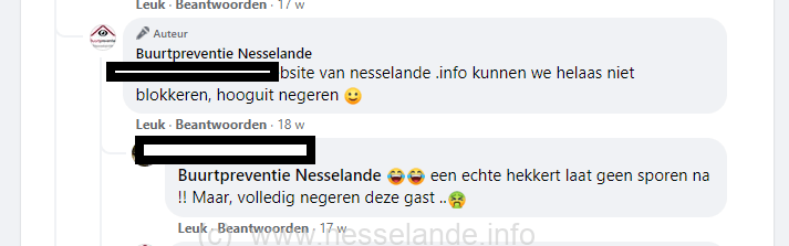 Oproepen tot het aanbrengen van schade aan Nesselande.info op de Facebook van de Buurtpreventie Nesselande