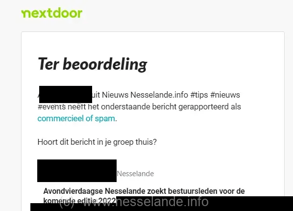 Afb. 12 Nextdoor beheerder tracht tegen de richtlijnen in een bewoners-nieuwsgroep te verwijderen