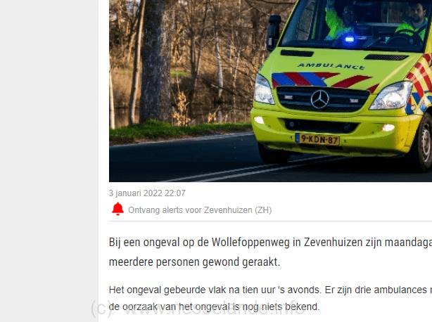 Gewonden bij ongeval op Wollefoppenweg Zevenhuizen
