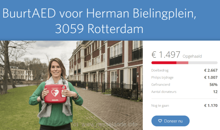 [UPDATE] Succesvolle crowdfund voor een BuurtAED voor Herman Bielingplein, Nesselande-Rotterdam
