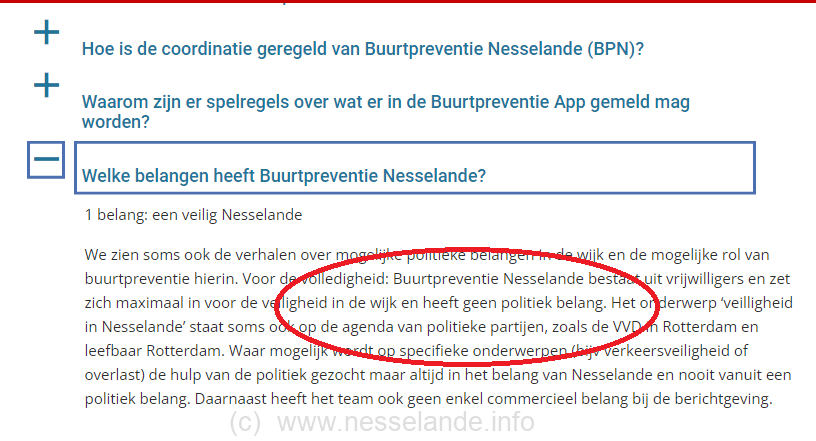 De Buurtpreventie Coördinator ontkent een politiek belang