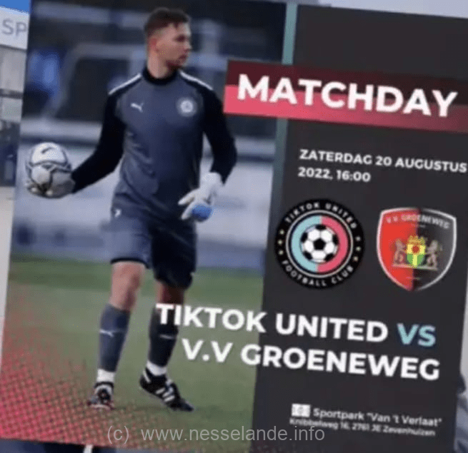 VV Groeneweg speelt 20 augustus 17 uur tegen TikTok United influencers