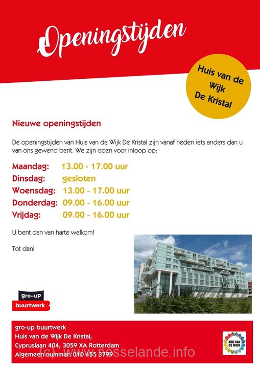 Nieuwe openingstijden Het Huis van de Wijk De Kristal + activiteitenkalender