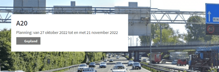 ALERT! VIDEO: Donderdag 27 oktober tot 28 oktober de A20 dicht richting Gouda #a20