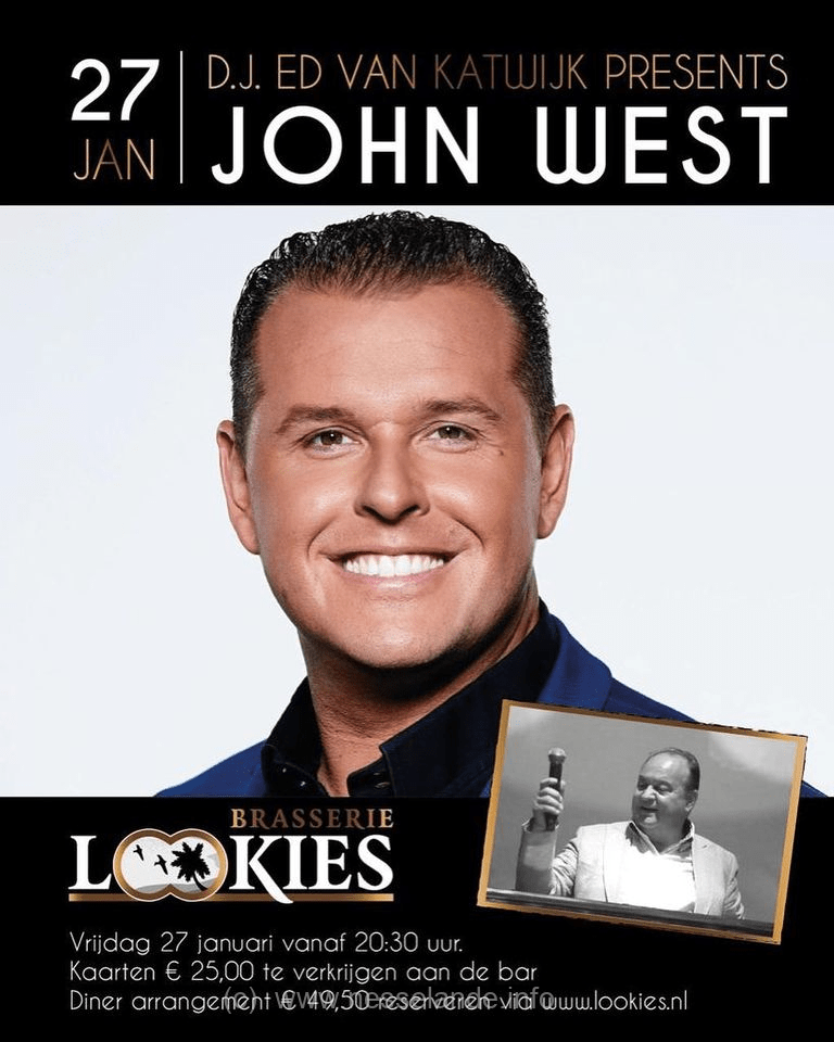 Vrijdag 27 januari 2023 een optreden van John West in Lookies Nesselande