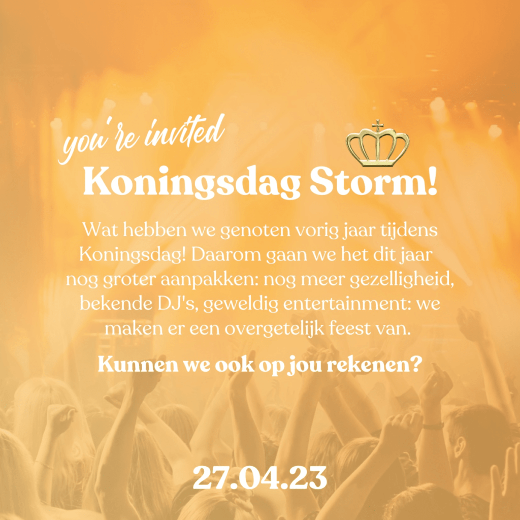 Kunnen jullie ook niet wachten tot we weer open gaan op 1 april?! 👀 Wij ook niet! Maar gelukkig hebben we nóg meer nieuws voor jullie.... 🎶 WE ZIJN ER WEER BIJ EN DAT IS... 🎶 Ja, we gaan weer een feestje bouwen in Nesselande op 27 April bij Storm! 🥳 Vorig jaar was het één groot feest: vele honderden feestgangers, fantastische DJ's en entertainment in allerlei soorten en maten voor jong & oud. Jullie enthousiasme was onwerkelijk. 🧡 Daarom hebben we besloten om het dit jaar nóg een keer te organiseren, met nóg meer gezelligheid. Zo hoeven jullie Nesselande helemaal niet uit en kun je gewoon heerlijk komen feesten aan het water! 🏝️ Kunnen we ook op jou rekenen?