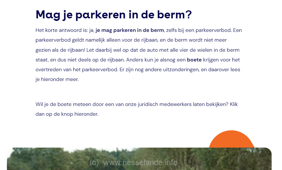 Conform de parkeerwet (RVV 1990) artikel 10 mag er in de berm worden geparkeerd