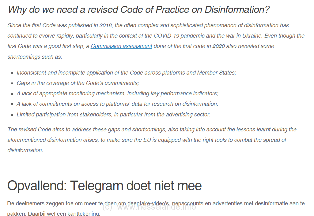 EU aanpak nepnieuws, Telegram wil niet meedoen met regulering