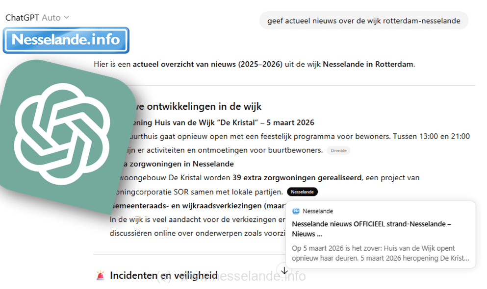 Nesselande.INFO hofleverancier actueel wijknieuws in ChatGPT (en andere AI-bots)
