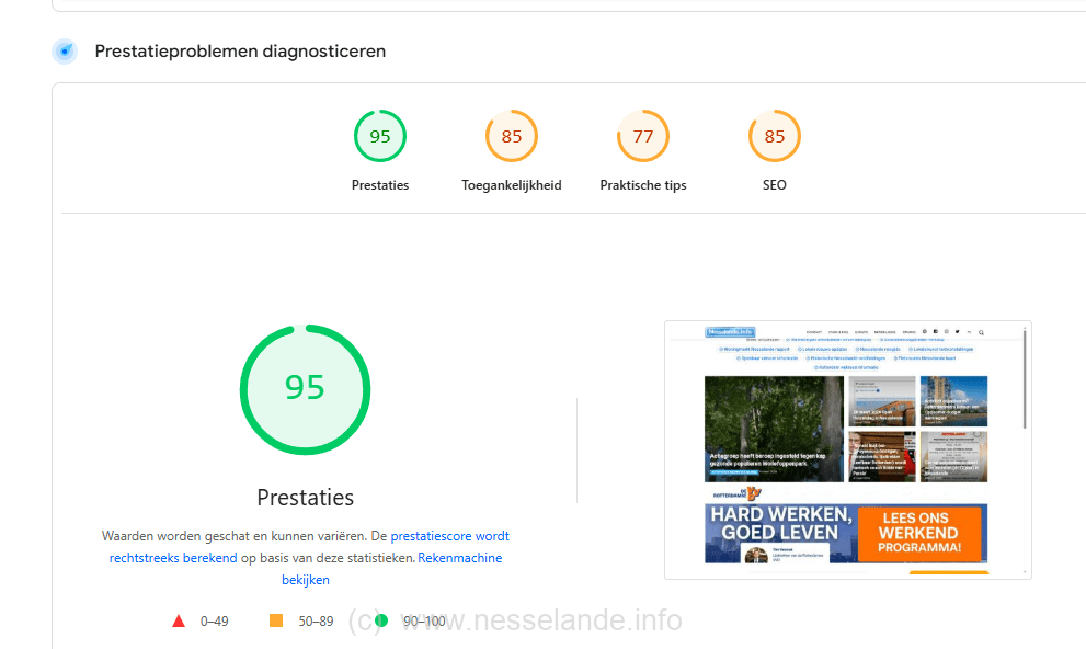 Automatische monitoring van Nesselande.INFO op prestaties.