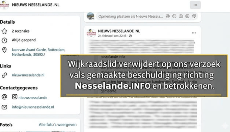 [UPDATE] WIJKRAADSLID en BEHEERDER ‘NIEUWS NESSELANDE’ VERWIJDERT VALSE BESCHULDINGEN NAAR NESSELANDE.INFO NA SOMMATIE