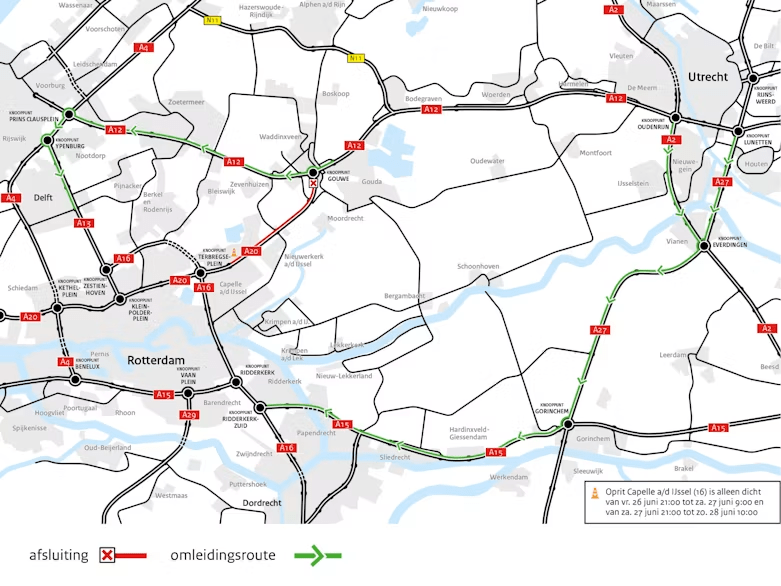 In juni werkzaamheden A20 rondom Rotterdam-Nesselande