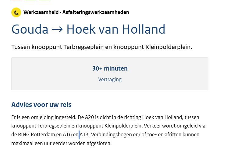 Ernstige vertraging rondom Nesselande door werkzaamheden A20 