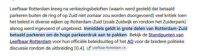 Bewoners kennen die parkeerdrukte niet, het was wel de reden voor Leefbaar Rotterdam voor invoering.