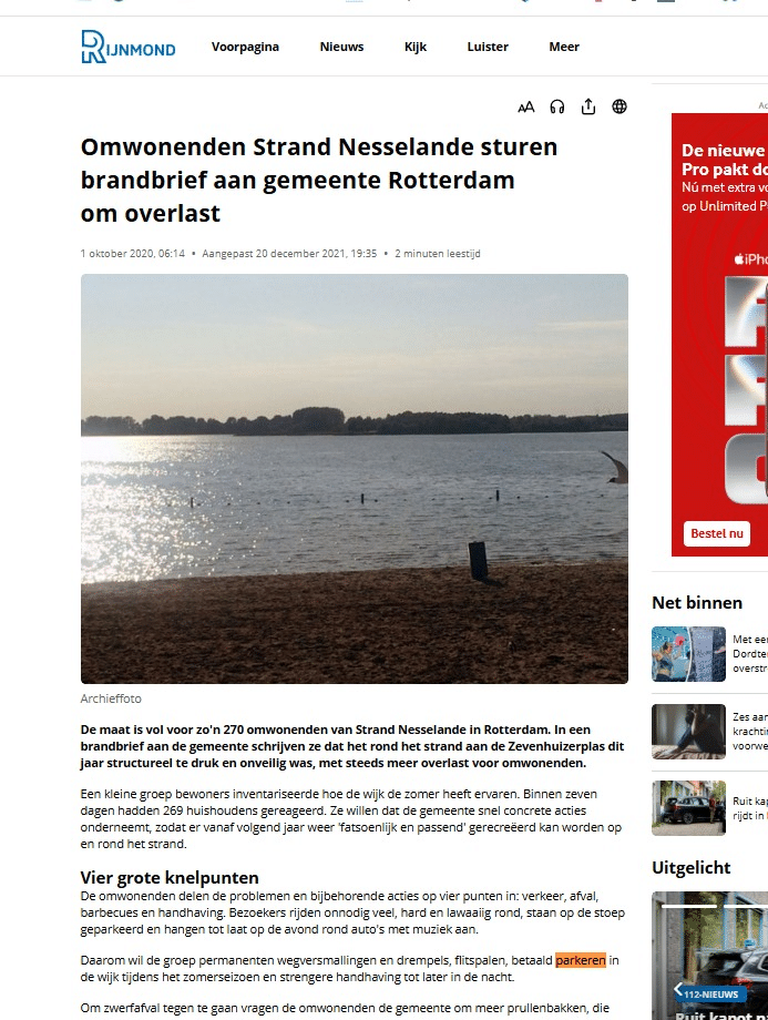 Nesselanders vroegen in 2020 al om betaald parkeren in de wijk.