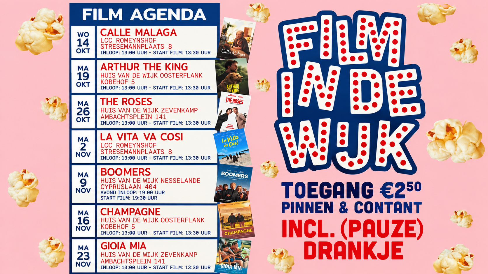 Negen gratis films op vijf wijklocaties in Prins Alexander