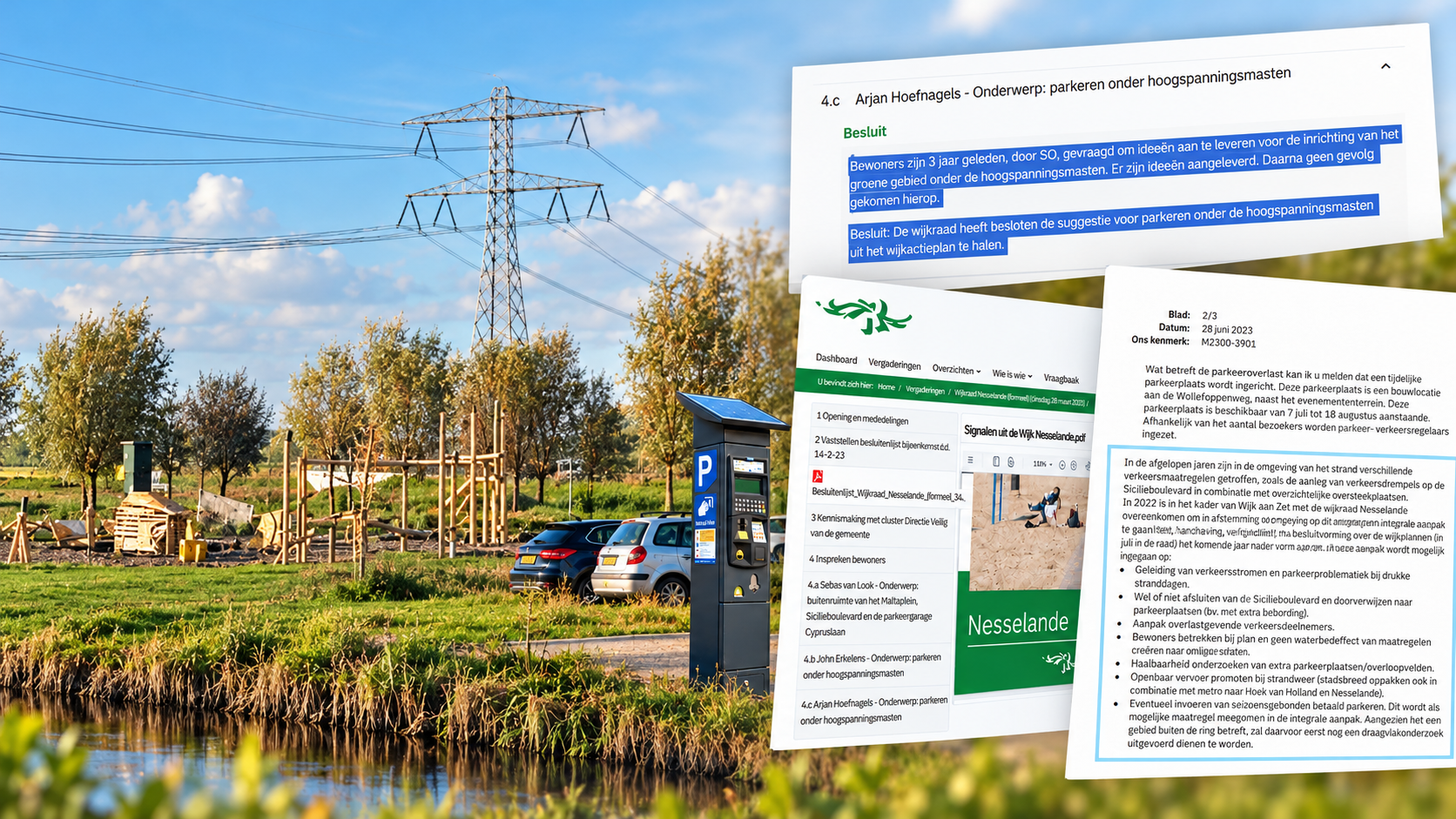 BewonersInitiatief parkeerveld hoogspanningsmasten Waterwijk, genegeerd door de wijkraad Nesselande
